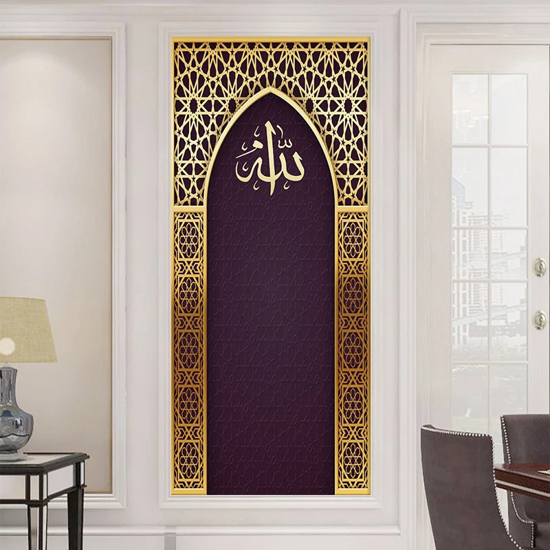 Arabic Style Religious Door frame Papier Peint Mural 3D Home Decor Living Room Door Wall Stickers Peel & Sticker Vinly Wallpaper
