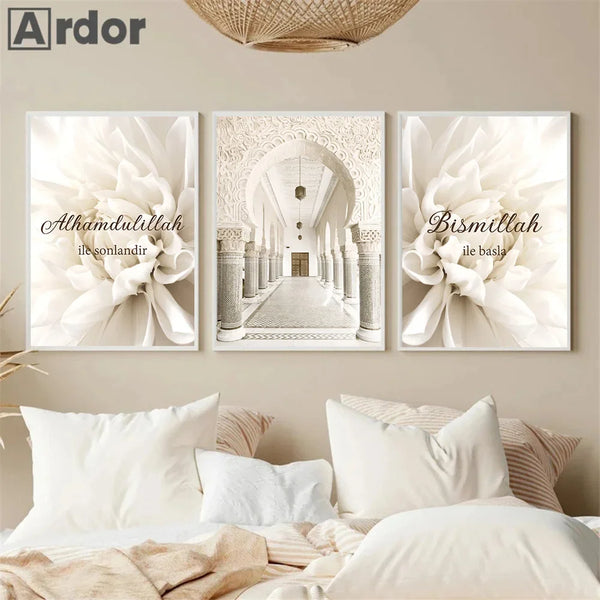 Alhamdulillah Beige Flower Poster Canvas