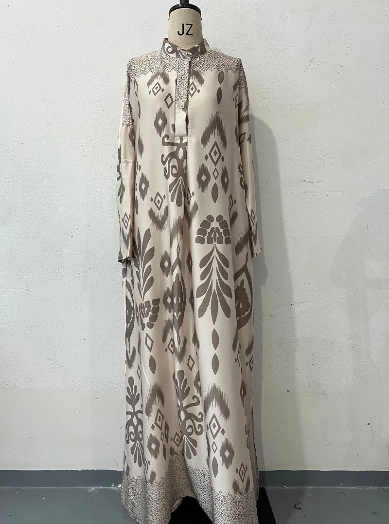 Ramadan Eid Muslim Women Print Dress Jalabiya Arabic