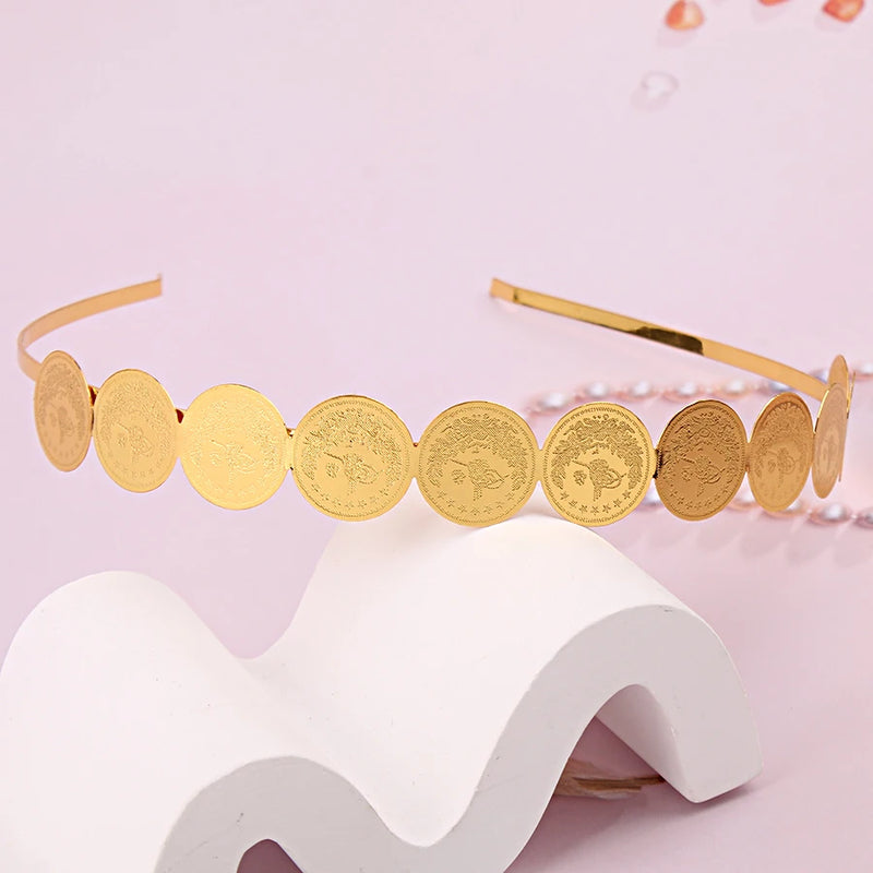 Arabic Coin Head Piece for Wedding Gold Plated Hair Clip Ethnic Diademas Para El Pelo Mujer Middle East  Fashion Metal Hairwear