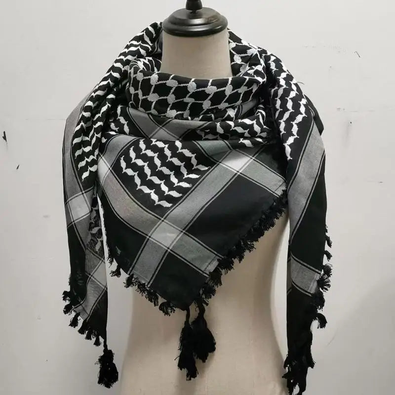 Y3NE Fringed Arab Scarf Shemagh Head Wrap Arabian Desert Headscarf Ethnic Headwear