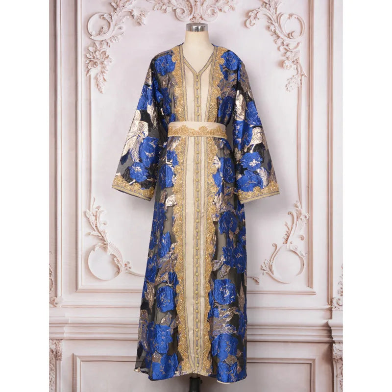 Arabic Lace V Neck Heavy Beaded Women Evening Dress Muslim A-line Delicate Birthday Prom Elegant 2-pieces Customized Dubai Robe
