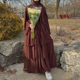 Fashion Women's Wear Dubai Arabic Cardigan Robe Kaftan Chiffon Flowy Dress Abaya Solid Color Ruffles New