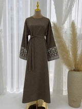 Linen Flower Embroidered Abaya 2024 Luxury