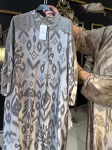 Ramadan Eid Muslim Women Print Dress Jalabiya Arabic