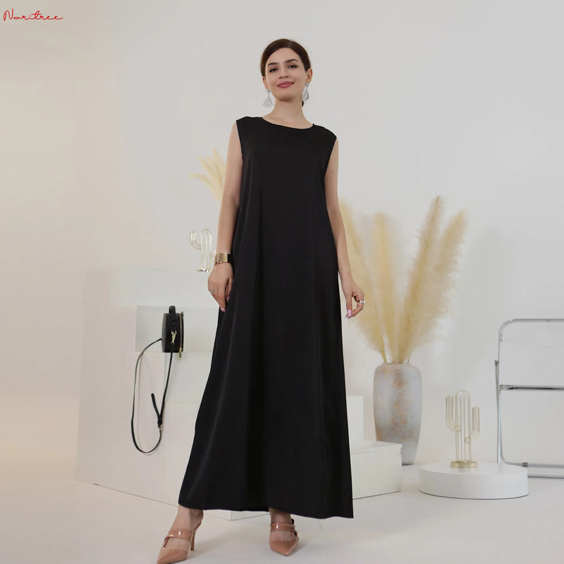 Fashion Silky Inside dress Muslim Dresses Sleeveless