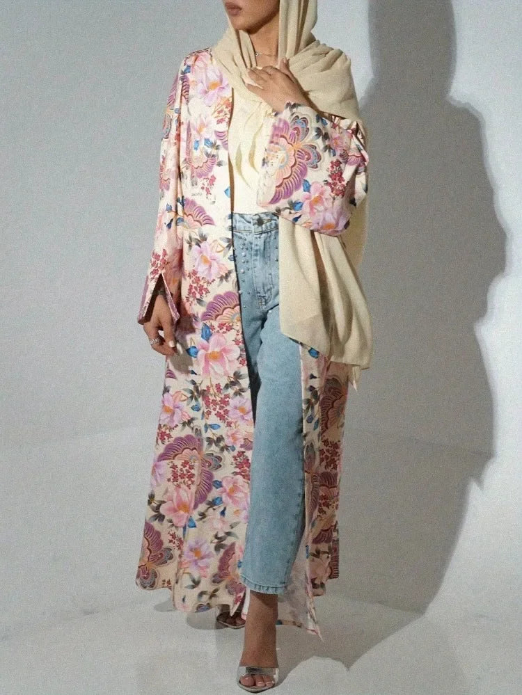 Middle Eastern Loose Abaya Muslim Full Sleeve Printed Floral