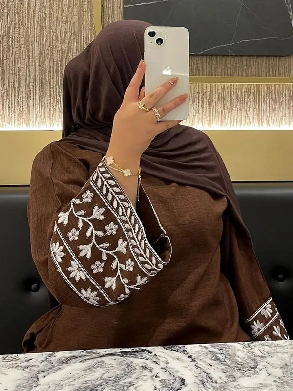 Linen Flower Embroidered Abaya 2024 Luxury