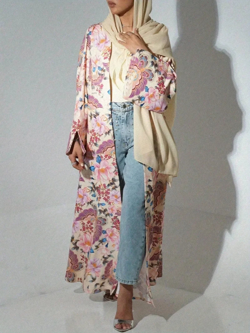 Middle Eastern Loose Abaya Muslim Full Sleeve Printed Floral