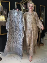 Ramadan Eid Muslim Women Print Dress Jalabiya Arabic