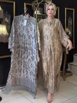 Ramadan Eid Muslim Women Print Dress Jalabiya Arabic