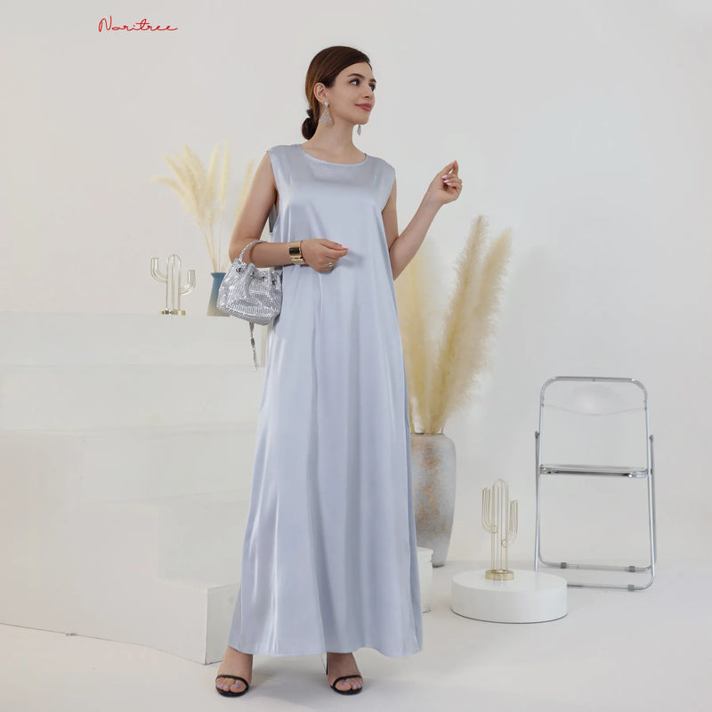 Fashion Silky Inside dress Muslim Dresses Sleeveless