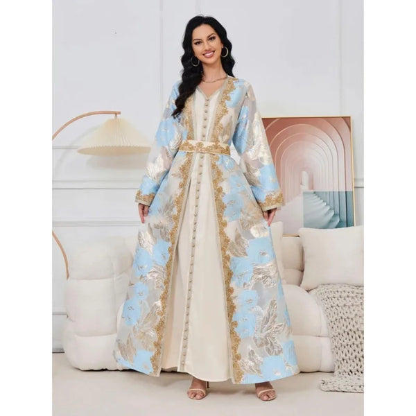 Arabic Lace V Neck Heavy Beaded Women Evening Dress Muslim A-line Delicate Birthday Prom Elegant 2-pieces Customized Dubai Robe
