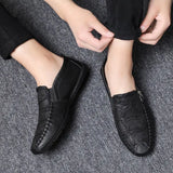 Black Round Toe Slip-on Leather Shoes for Men Classic Original Elegant Designer Legitimate 2025 Trend Sale Retro Man Casual Shoe