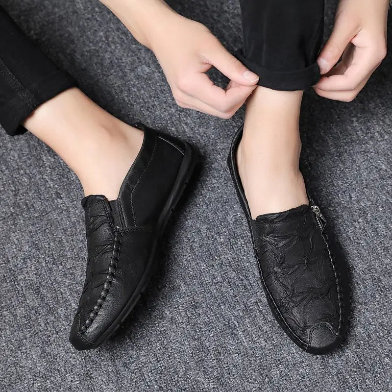Black Round Toe Slip-on Leather Shoes for Men Classic Original Elegant Designer Legitimate 2025 Trend Sale Retro Man Casual Shoe