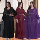 In 2025, Muslim Women's Abayas in Dubai. Arabian Abayas, Fashionable Evening Dresses with Rhinestones and A Belt, Long Gowns.