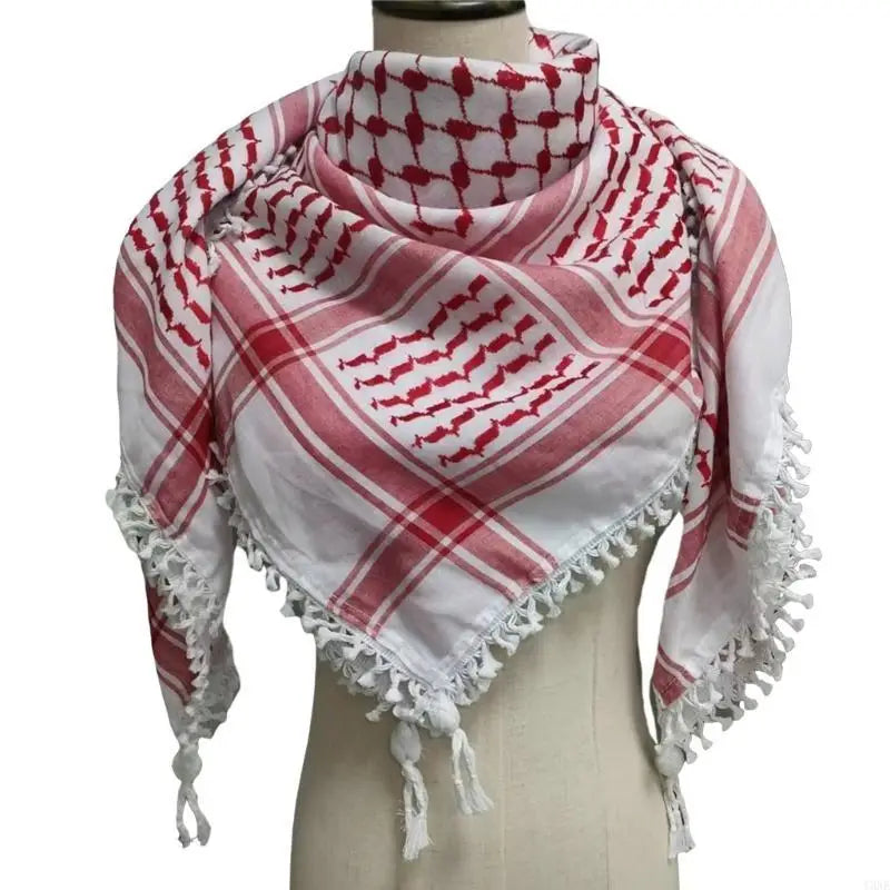 Y3NE Fringed Arab Scarf Shemagh Head Wrap Arabian Desert Headscarf Ethnic Headwear