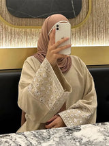 Linen Flower Embroidered Abaya 2024 Luxury