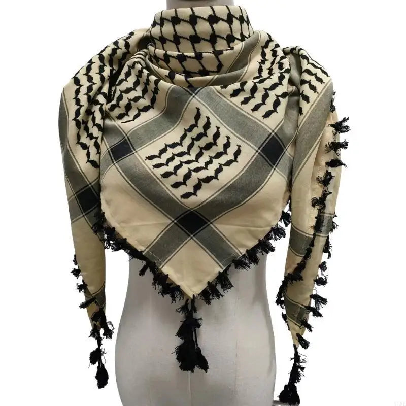 Y3NE Fringed Arab Scarf Shemagh Head Wrap Arabian Desert Headscarf Ethnic Headwear