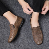 Black Round Toe Slip-on Leather Shoes for Men Classic Original Elegant Designer Legitimate 2025 Trend Sale Retro Man Casual Shoe