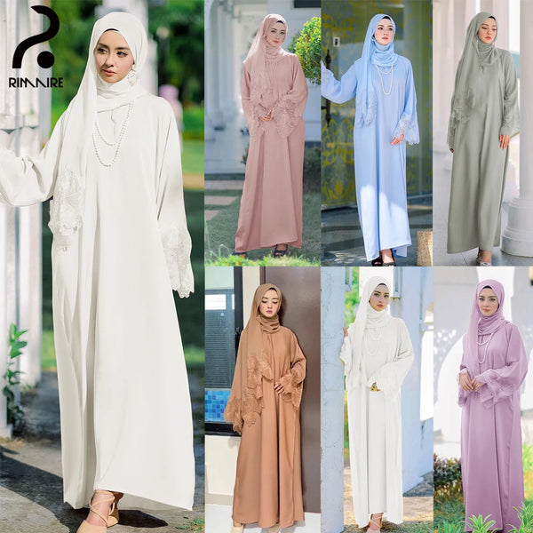 Classic Muslim Abayas Hijab Sets Elegant Embroidery Slim