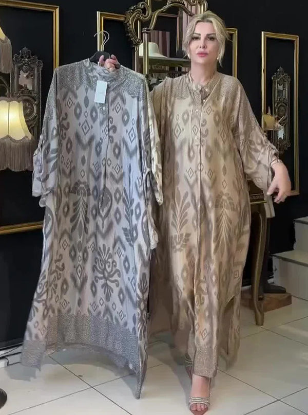Ramadan Eid Muslim Women Print Dress Jalabiya Arabic