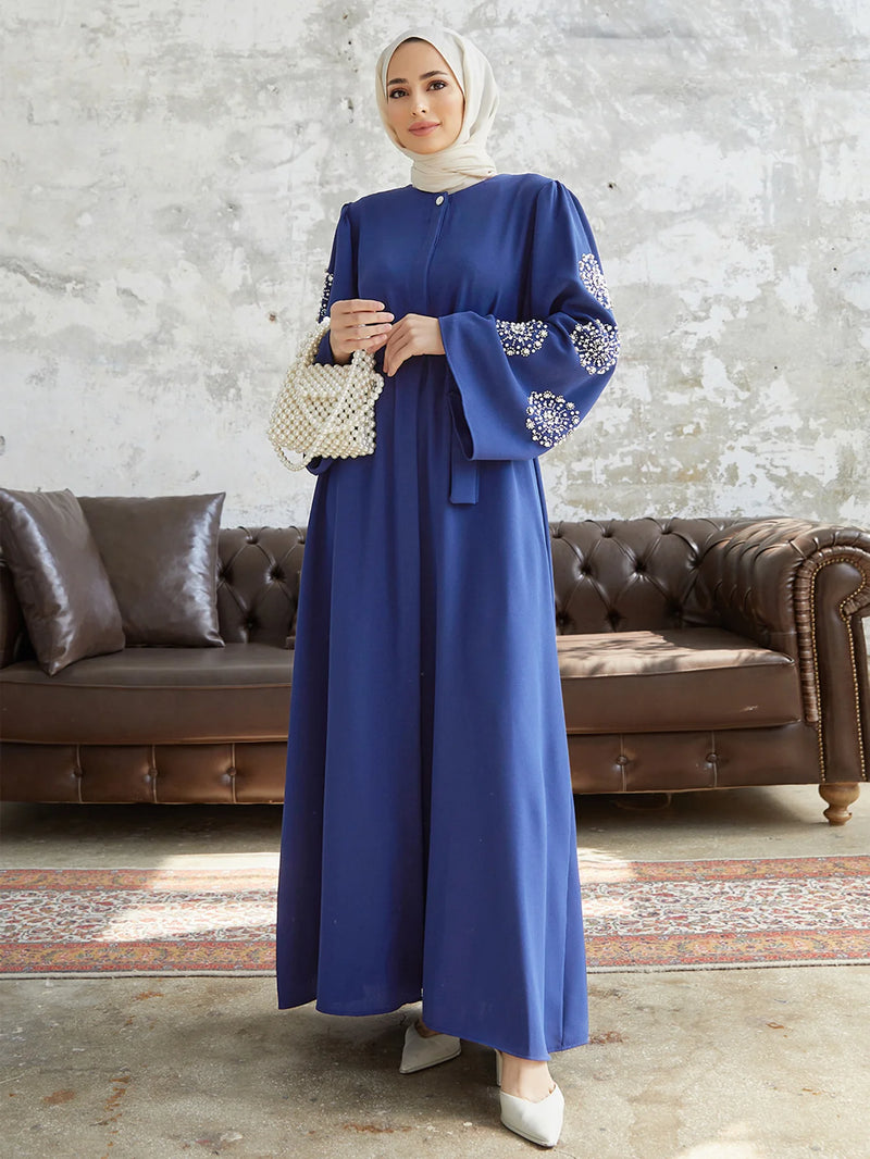 Dubai Women Muslim Abaya Beaded Maxi Dress Turkey Kaftan Modest Eid Ramadan Robe Musulmane Arab Caftan Islamic Clothing Vestido