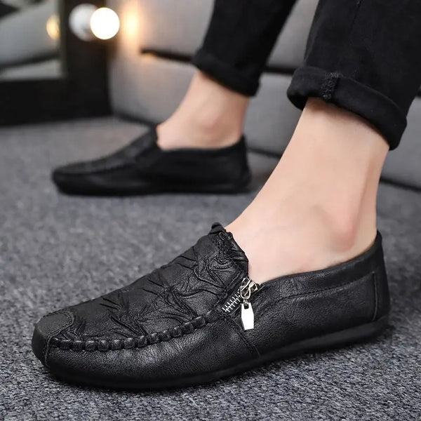 Black Round Toe Slip-on Leather Shoes for Men Classic Original Elegant Designer Legitimate 2025 Trend Sale Retro Man Casual Shoe