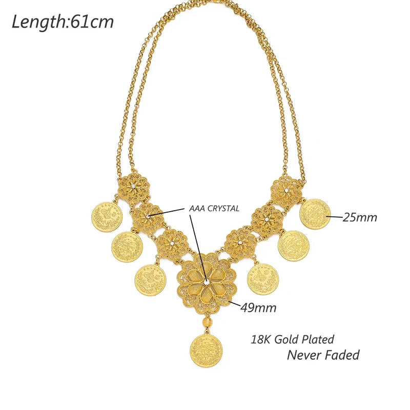 Arab Coin Big Necklace for Women Muslim Islam Middle East Wealth Symbol Wedding Long Necklaces Africa Turkish Persia Jewelry
