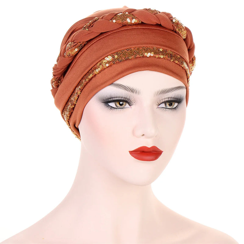 Women Fashion Braid Hijabs Muslim Turban Elegant