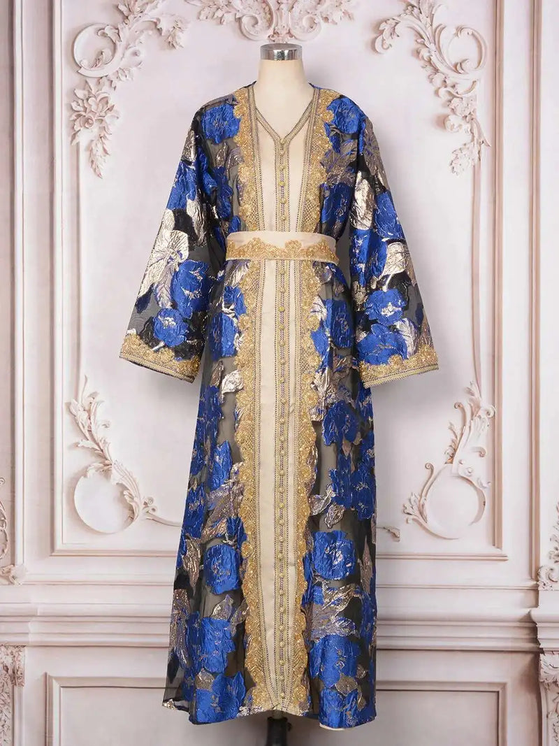 Arabic Lace V Neck Heavy Beaded Women Evening Dress Muslim A-line Delicate Birthday Prom Elegant 2-pieces Customized Dubai Robe