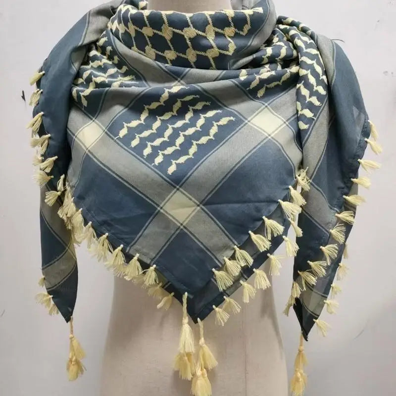 Y3NE Fringed Arab Scarf Shemagh Head Wrap Arabian Desert Headscarf Ethnic Headwear
