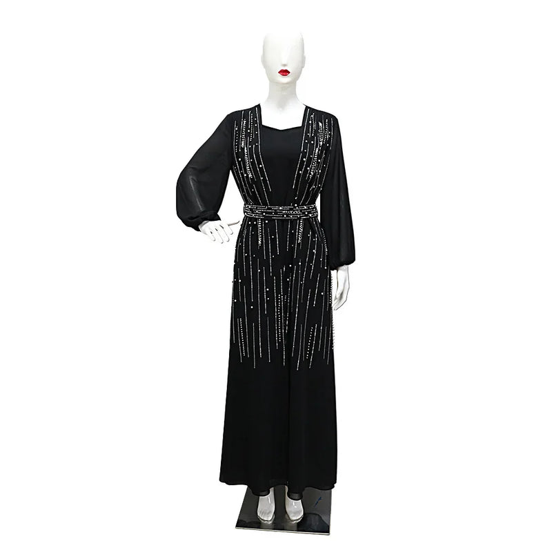 In 2025, Muslim Women's Abayas in Dubai. Arabian Abayas, Fashionable Evening Dresses with Rhinestones and A Belt, Long Gowns.