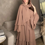 Fashion Women's Wear Dubai Arabic Cardigan Robe Kaftan Chiffon Flowy Dress Abaya Solid Color Ruffles New