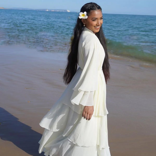 Fashion Women's Wear Dubai Arabic Cardigan Robe Kaftan Chiffon Flowy Dress Abaya Solid Color Ruffles New