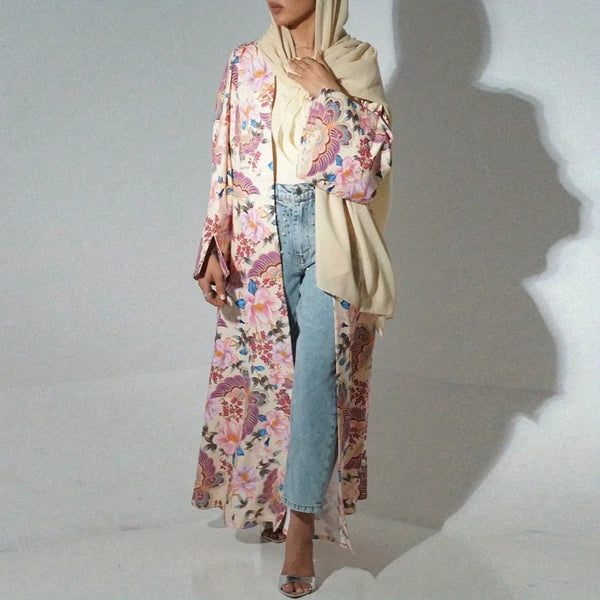 Middle Eastern Loose Abaya Muslim Full Sleeve Printed Floral