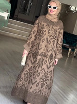 Ramadan Eid Muslim Women Print Dress Jalabiya Arabic