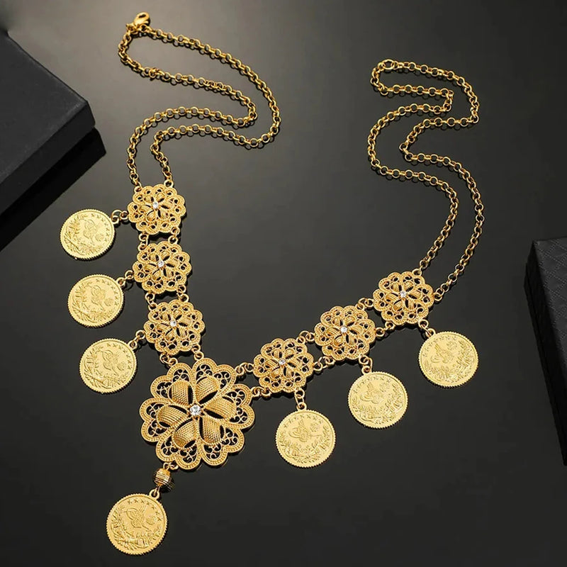 Arab Coin Big Necklace for Women Muslim Islam Middle East Wealth Symbol Wedding Long Necklaces Africa Turkish Persia Jewelry