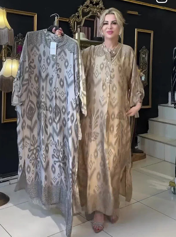 Ramadan Eid Muslim Women Print Dress Jalabiya Arabic