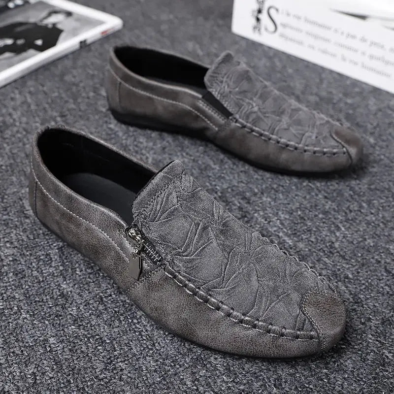 Black Round Toe Slip-on Leather Shoes for Men Classic Original Elegant Designer Legitimate 2025 Trend Sale Retro Man Casual Shoe