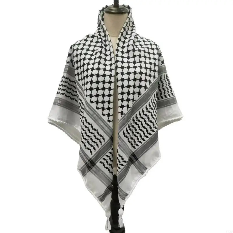 Y3NE Fringed Arab Scarf Shemagh Head Wrap Arabian Desert Headscarf Ethnic Headwear