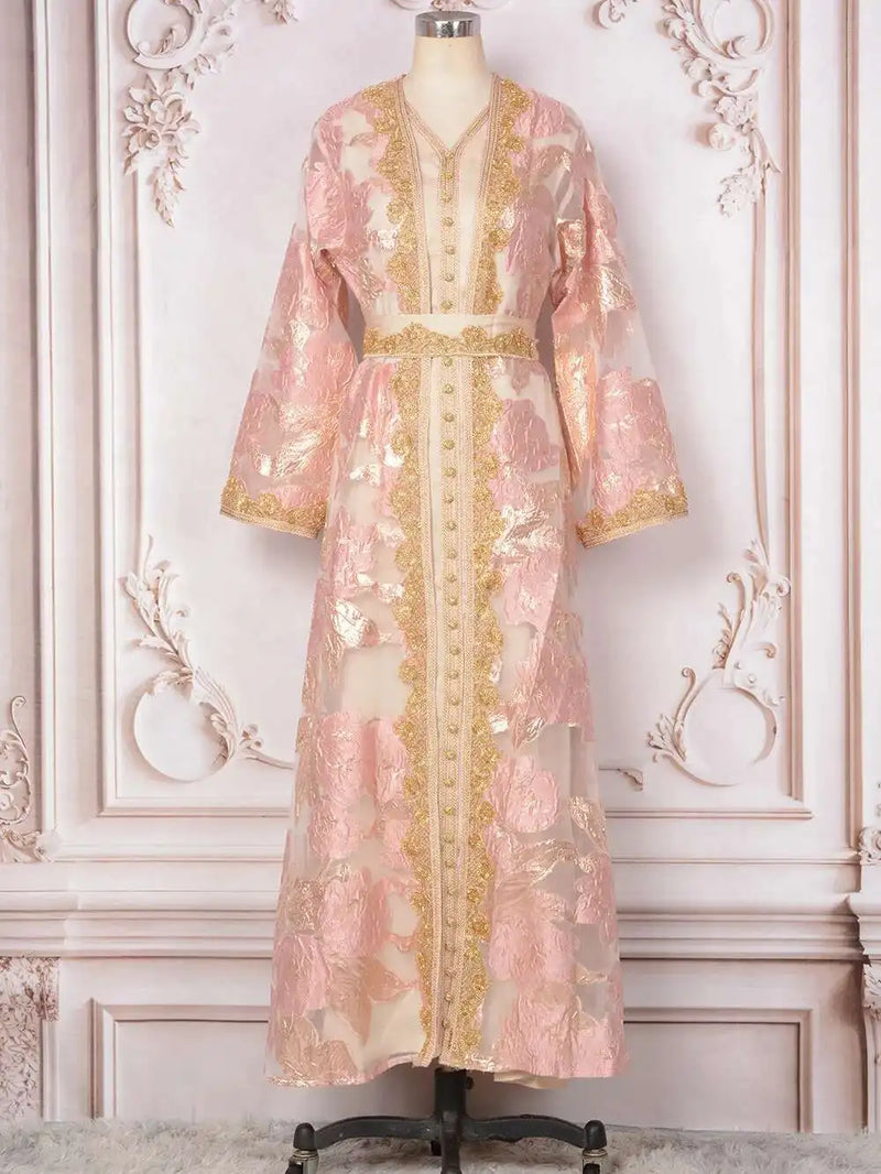 Arabic Lace V Neck Heavy Beaded Women Evening Dress Muslim A-line Delicate Birthday Prom Elegant 2-pieces Customized Dubai Robe