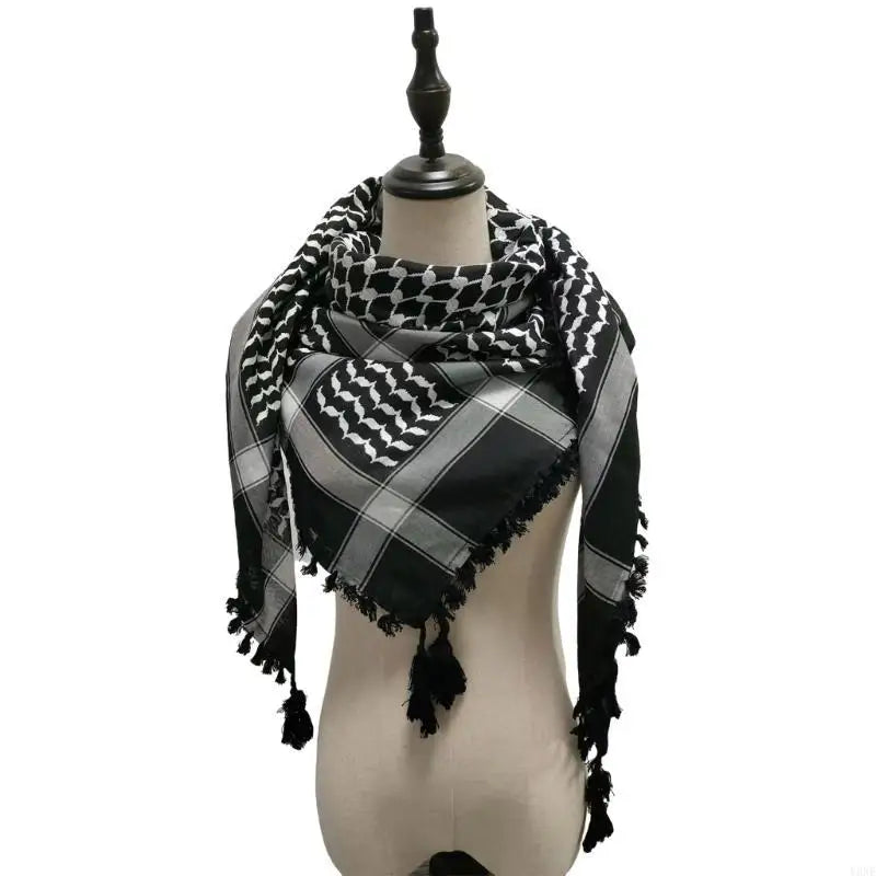 Y3NE Fringed Arab Scarf Shemagh Head Wrap Arabian Desert Headscarf Ethnic Headwear