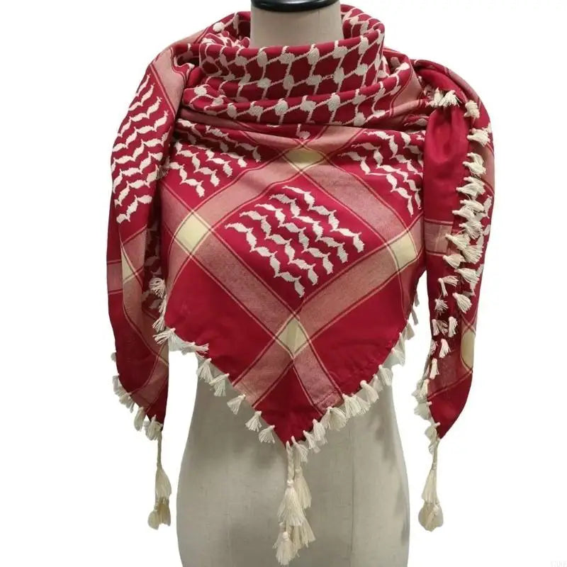 Y3NE Fringed Arab Scarf Shemagh Head Wrap Arabian Desert Headscarf Ethnic Headwear