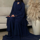 Fashion Women's Wear Dubai Arabic Cardigan Robe Kaftan Chiffon Flowy Dress Abaya Solid Color Ruffles New