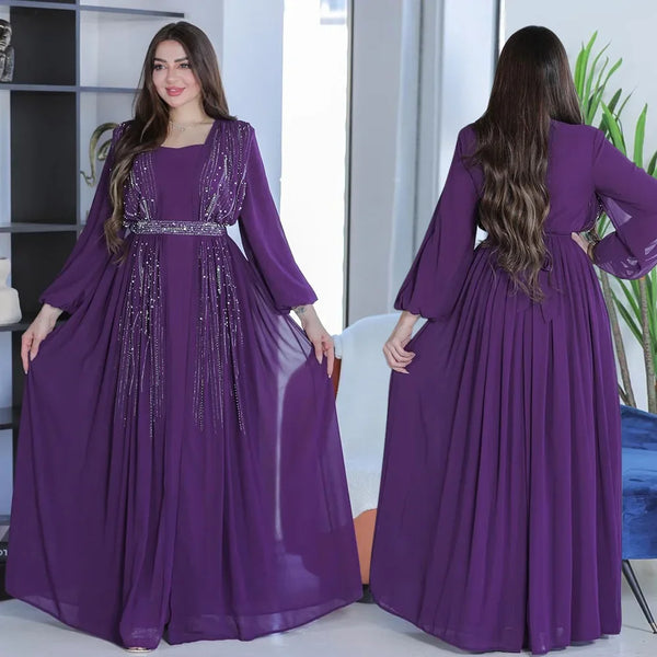 In 2025, Muslim Women's Abayas in Dubai. Arabian Abayas, Fashionable Evening Dresses with Rhinestones and A Belt, Long Gowns.
