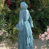 Fashion Women's Wear Dubai Arabic Cardigan Robe Kaftan Chiffon Flowy Dress Abaya Solid Color Ruffles New