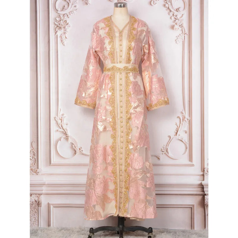 Arabic Lace V Neck Heavy Beaded Women Evening Dress Muslim A-line Delicate Birthday Prom Elegant 2-pieces Customized Dubai Robe