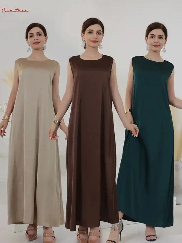 Fashion Silky Inside dress Muslim Dresses Sleeveless