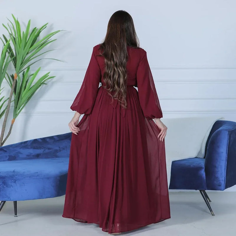In 2025, Muslim Women's Abayas in Dubai. Arabian Abayas, Fashionable Evening Dresses with Rhinestones and A Belt, Long Gowns.